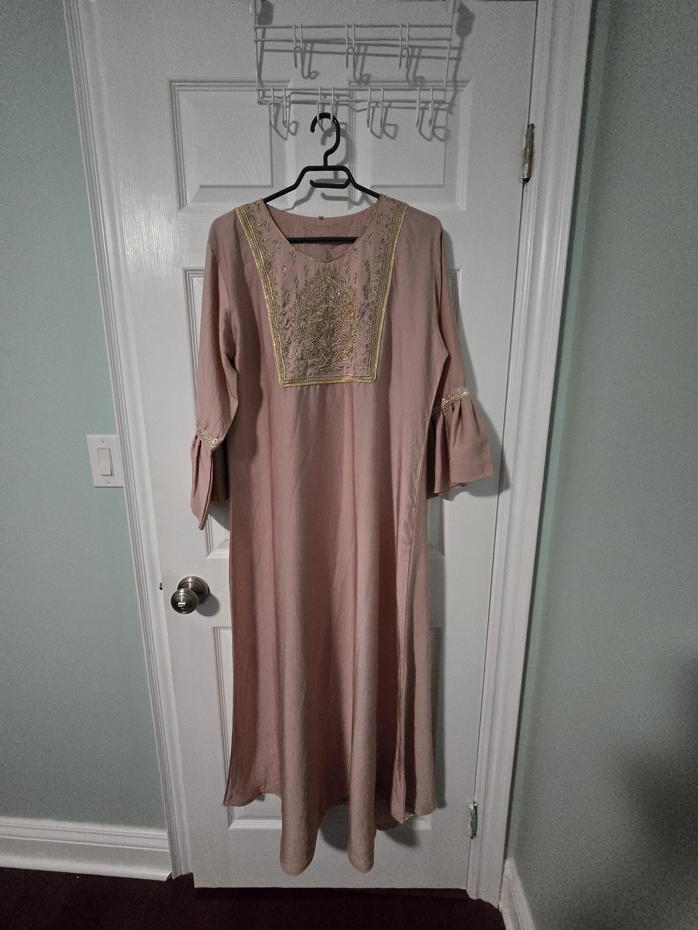 Elegant Blush Pink And Gold Embroidered Women's Dress